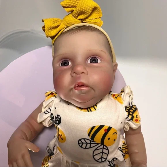 Realistic Baby Doll Lifelike Reborn Vinyl Girl Bumble Bee Outfit New - Picture 2 of 6